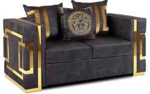 Sofa PALLAZO 2S Dwuosobowa Czarno/ZÅota Welurowa Nowoczesna Glamour