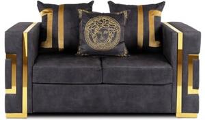 Sofa PALLAZO 2S Dwuosobowa Czarno/ZÅota Welurowa Nowoczesna Glamour