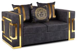 Sofa PALLAZO 2S Dwuosobowa Czarno/ZÅota Welurowa Nowoczesna Glamour