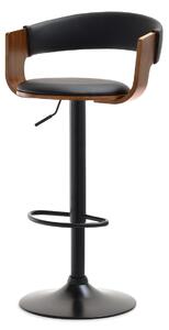 Loftowe krzesło barowe nr 35 czarne ze skóry z drewnem orzech z regulowaną wysokością