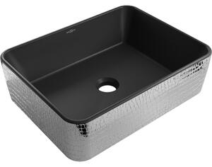 Mexen Catia umywalka nablatowa 48 x 37 cm, czarna mat/srebrna wzór łuski - 21314872