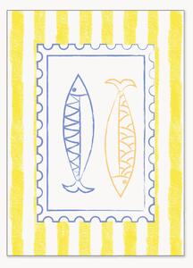 Druk cyfrowy Blue And Yellow Fish Stamp On Yellow Stripes