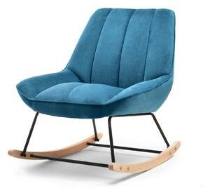 Designerski fotel bujany berta turkusowy welur na drewnianych płozach buk do salonu