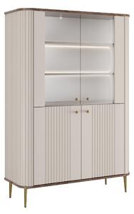 Witryna Vesper 103 cm czterodrzwiowa - kaszmir / orzech / złote nogi