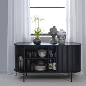 Czarna niska komoda w dekorze dębu 140x76 cm Nola – Unique Furniture