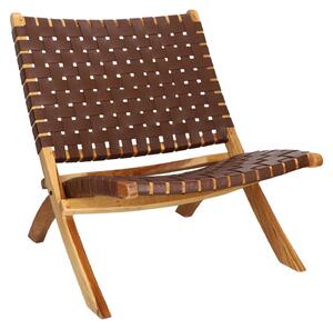 Fotel drewniany krzesło siedzisko skórzane boho do salonu 66 cm