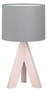 Szara lampa stołowa z naturalnego drewna i tkaniny Trio Ging, wys. 31 cm