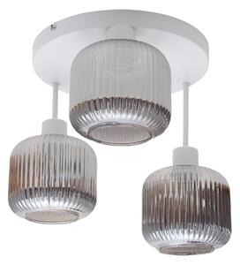 Lampa sufitowa Maria biała z trzema przydymionymi, ryflowanymi kloszami
