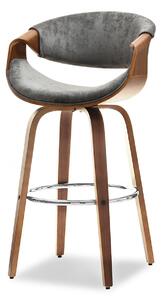 Wysokie krzesło barowe z drewna bent stool nr 51 orzech - szary tapicerowane welurem