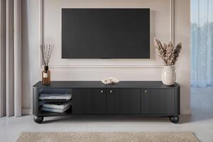 Szafka RTV Vesper 187 cm trzydrzwiowa - czarny / złote uchwyty / nogi kule