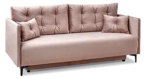Pikowana sofka w stylu glamour molly pudrowa welurowa z funkcją spania