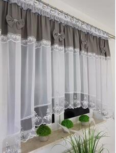 Firana gotowa 400x160 cm z szarymi kokardkami i haftem