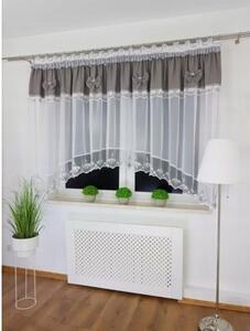 Firana gotowa 400x160 cm z szarymi kokardkami i haftem
