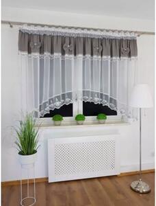 Firana gotowa 400x160 cm z szarymi kokardkami i haftem