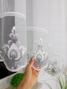 Firana gotowa 400x160 cm z szarymi kokardkami i haftem