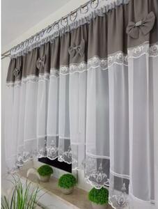 Firana gotowa 400x160 cm z szarymi kokardkami i haftem