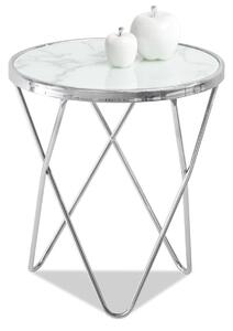 Wysoki stolik kawowy amin s okrągły biały marmur na chromowanej podstawie