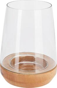 Świecznik na świeczkę tealight Modern, 19,5 x 15 cm, drewno mango, szkło