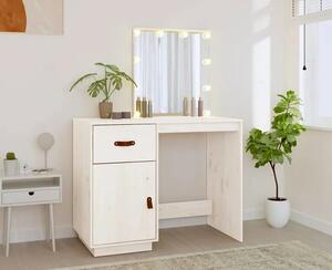 Biała drewniana toaletka z lustrem podświetalnym - Fienna
