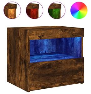Podświetlana szafka nocna z półką i szufladą przydymiony dąb - Lefrok