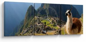 Obraz - Lama i Machu Picchu (z zegarem) (90x30 cm)