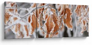 Obraz - Zamarznięte liście (z zegarem) (90x30 cm)