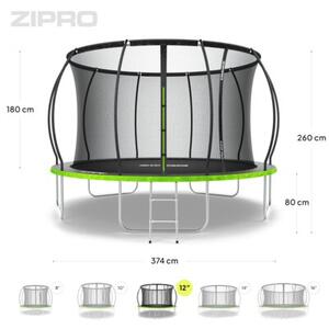 Trampolina ogrodowa z siatką wewnętrzną dla dzieci z drabinką 12FT 374cm Zipro Jump Pro Premium