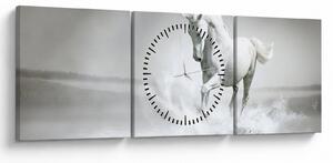Obraz - Biały koń (z zegarem) (90x30 cm)