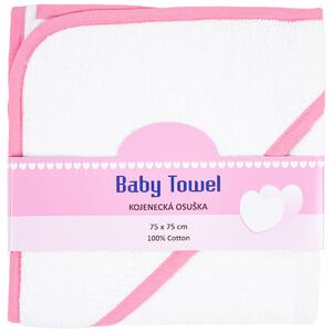 Ręcznik niemowlęcy z kapturem biały/różowy, 75 x 75 cm