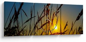 Obraz - Zachód słońca na łące (z zegarem) (90x30 cm)