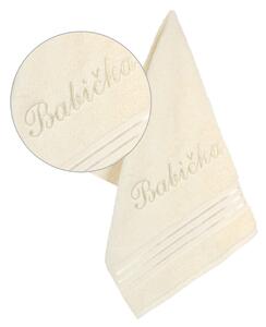 Bellatex Ręcznik frotte z haftem Babička vaniliowy, 50 x 100 cm
