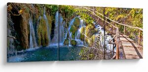 Obraz - Wejście na wodospady (z zegarem) (90x30 cm)