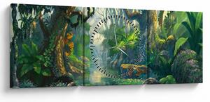 Obraz - Ilustracja lasu tropikalnego (z zegarem) (90x30 cm)