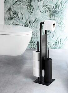 Stalowy stojak na papier toaletowy ze szczotką w kolorze matowej czerni Rivalta – Wenko