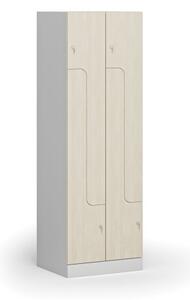 Szafka ubraniowa metalowa Z, 4 szafki, 1850 x 600 x 500 mm, zamek cylindryczny, drzwi laminowane, brzoza