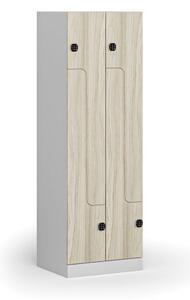 Szafka ubraniowa metalowa Z, 4 szafki, 1850 x 600 x 500 mm, zamek elektroniczny z kodem, drzwi laminowane, dąb naturalny