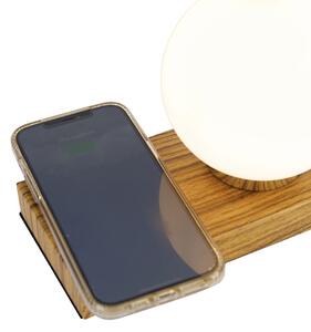 Lampa stołowa naturalna z dotykiem i ładowarką indukcyjną - Janneke Oswietlenie wewnetrzne