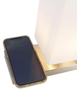 Stalowa lampa stołowa z białym kloszem z dotykiem i ładowarką indukcyjną - Romina Oswietlenie wewnetrzne