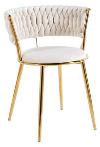 Krzesło Glamour BAMBI beżowe z plecionym oparciem na złotych nogach