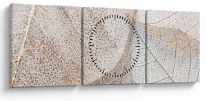 Obraz - Beżowe liście (z zegarem) (90x30 cm)