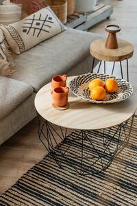 Stolik kawowy okrągły w stylu loft, z drewnianym blatem
