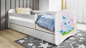 Łóżko dziecięce białe z szufladą 140x70 i kolorowym wzorem Słonika