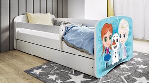 Łóżko dziecięce białe z szufladą 140x70 i kolorowym wzorem Kraina Lodu