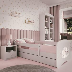 Łóżko dziecięce białe z szufladą 160x80 i kolorowym wzorem konika