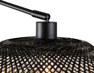 Kinkiet / Lampa scienna czarny z rattanowym kloszem regulowanym 50 cm - Blitz Oswietlenie wewnetrzne