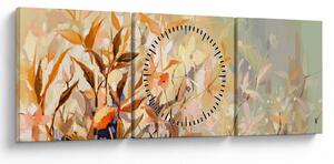 Obraz - Malowane rośliny (z zegarem) (90x30 cm)