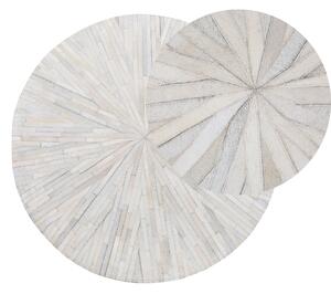 Okrągły skórzany dywan patchworkowy tkany ręcznie ø140 cm biały do salonu Simav Beliani