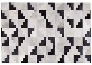 Dywan skórzany 160 x 230 cm wzór geometryczny ręcznie tkany czarno-szary Efirli Beliani