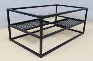 Prostokątna ława z półkami beton + czarny - Furios 4X
