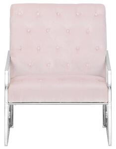 Fotel welurowy różowy pikowany srebrne metalowe nogi geometryczne Harstad Beliani